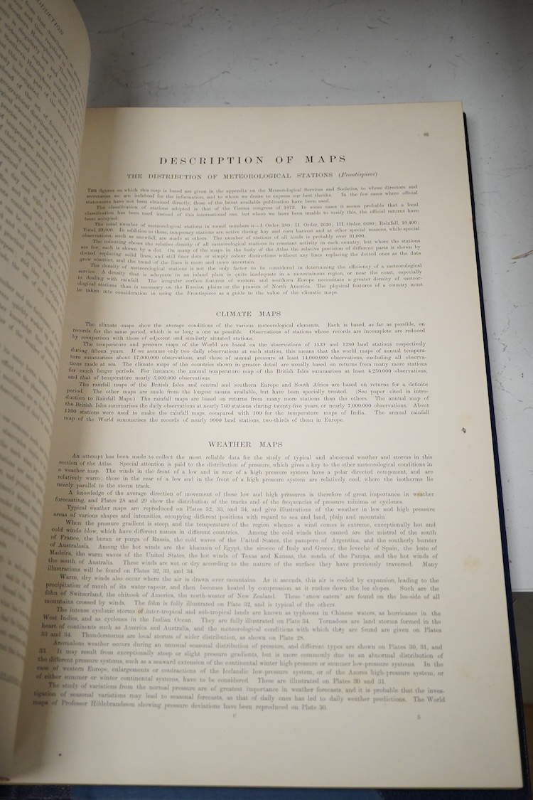 Atlas of Meteorology (Bartholomew's Physical Atlas - vol. III). num. coloured plates, letterpress text; publisher's gilt half morocco and cloth, gilt top, folio. 1899. * prepared at the Edinburgh Geographical Institute;